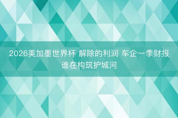 2026美加墨世界杯 解除的利润 车企一季财报谁在构筑护城河