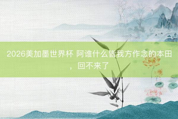 2026美加墨世界杯 阿谁什么皆我方作念的本田，回不来了