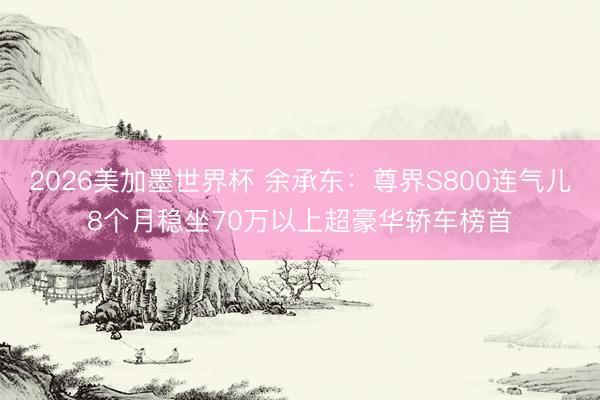 2026美加墨世界杯 余承东：尊界S800连气儿8个月稳坐70万以上超豪华轿车榜首