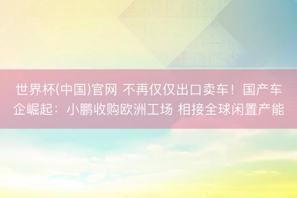 世界杯(中国)官网 不再仅仅出口卖车！国产车企崛起：小鹏收购欧洲工场 相接全球闲置产能