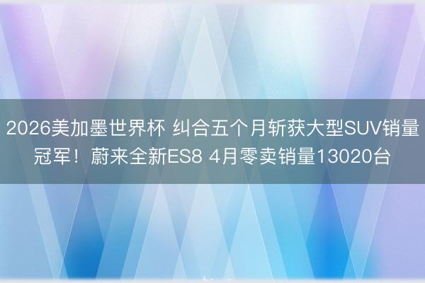 2026美加墨世界杯 纠合五个月斩获大型SUV销量冠军！蔚来全新ES8 4月零卖销量13020台