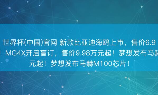 世界杯(中国)官网 新款比亚迪海鸥上市，售价6.99-8.59万元！MG4X开启盲订，售价9.98万元起！梦想发布马赫M100芯片！
