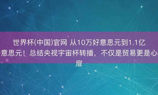 世界杯(中国)官网 从10万好意思元到1.1亿好意思元！总结央视宇宙杯转播，不仅是贸易更是心扉