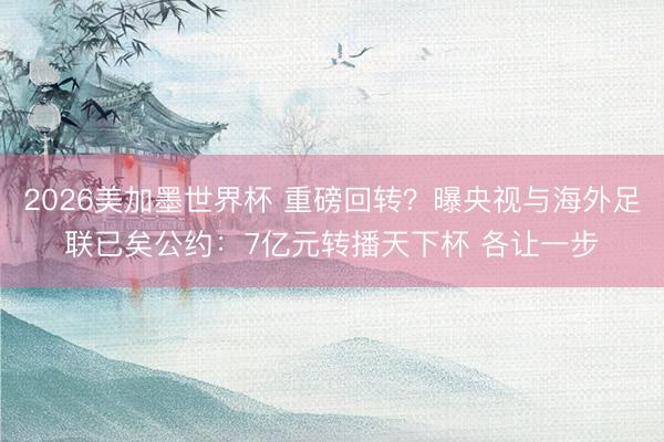 2026美加墨世界杯 重磅回转？曝央视与海外足联已矣公约：7亿元转播天下杯 各让一步