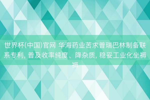 世界杯(中国)官网 华海药业苦求普瑞巴林制备联系专利， 普及收率纯度、降杂质， 稳妥工业化坐褥