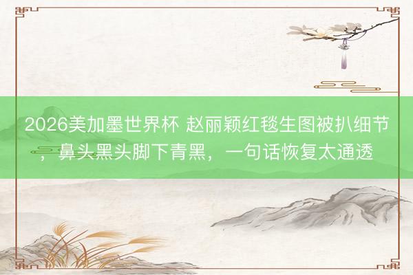 2026美加墨世界杯 赵丽颖红毯生图被扒细节，鼻头黑头脚下青黑，一句话恢复太通透