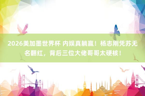 2026美加墨世界杯 内娱真躺赢！杨志刚凭苏无名翻红，背后三位大佬哥哥太硬核！