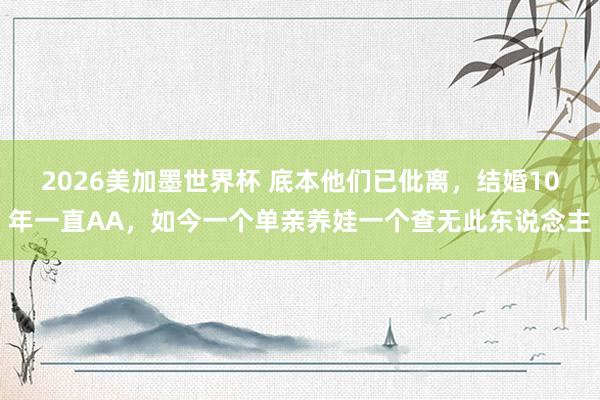 2026美加墨世界杯 底本他们已仳离，结婚10年一直AA，如今一个单亲养娃一个查无此东说念主